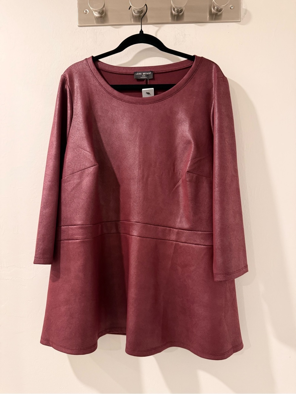 Lane Bryant 22/24 Burgundy Faux Suede Tunic Top 3/4 Sleeve Plus Size